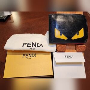 Fendi Black Leather Monster Eye Bifold Wallet With box, dust rag, and receipt